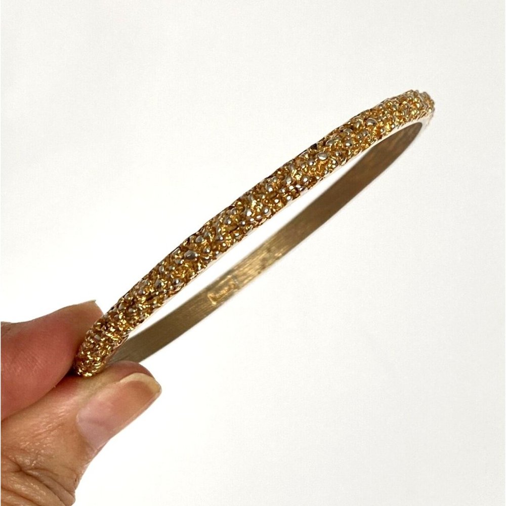 Vintage Crown Trifari Chunky 80s Style Bangle Bracelet Nice Gold Tone Finish 8"